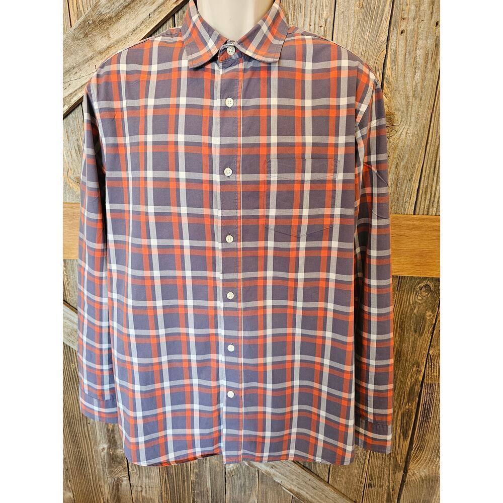 Gap classic fit size large L orange blue plaid long sleeve button up 90s y2k